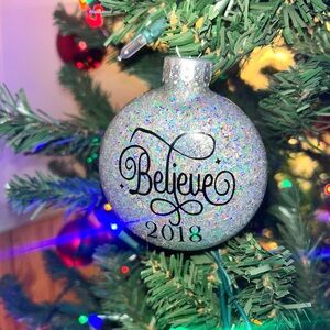 Glittery Silver 'Believe' Holiday Ornament